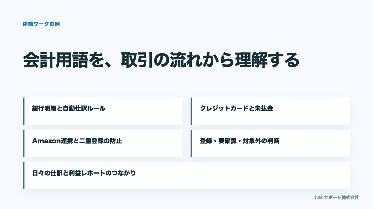 クラウド会計セミナーサンプル2。体験ワークの例